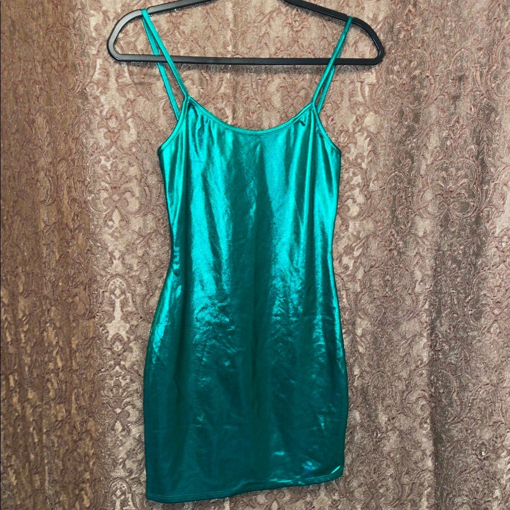 NWOT Shimmering Teal Slip Dress.  Route 3.  Size Small.